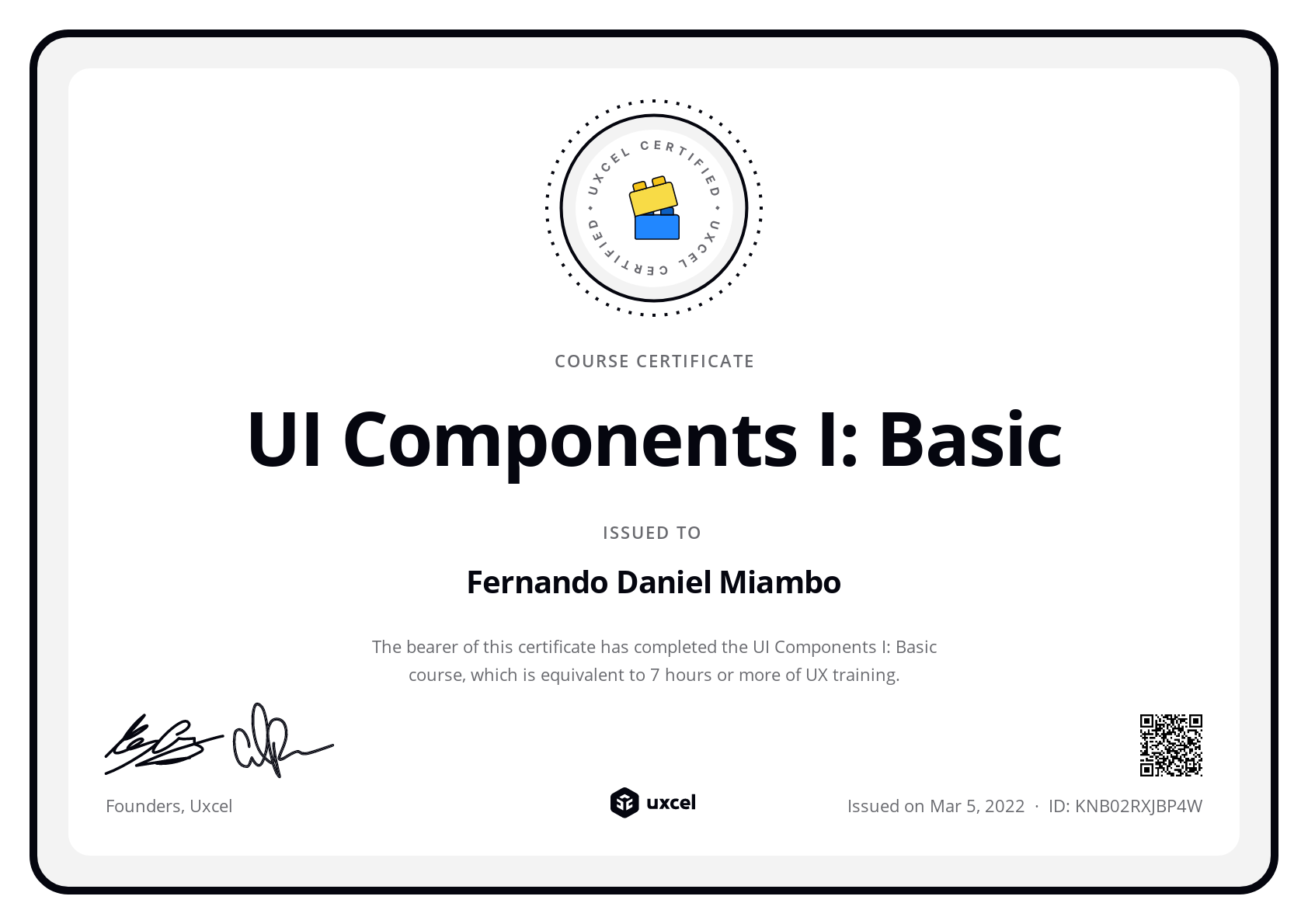 Fernando Daniel Miambo's certificate